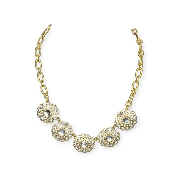 Vintage J Crew Signed Gold Tone & Clear Rhinestones Necklace Lobster Claw Clasp - Picture 4 of 12